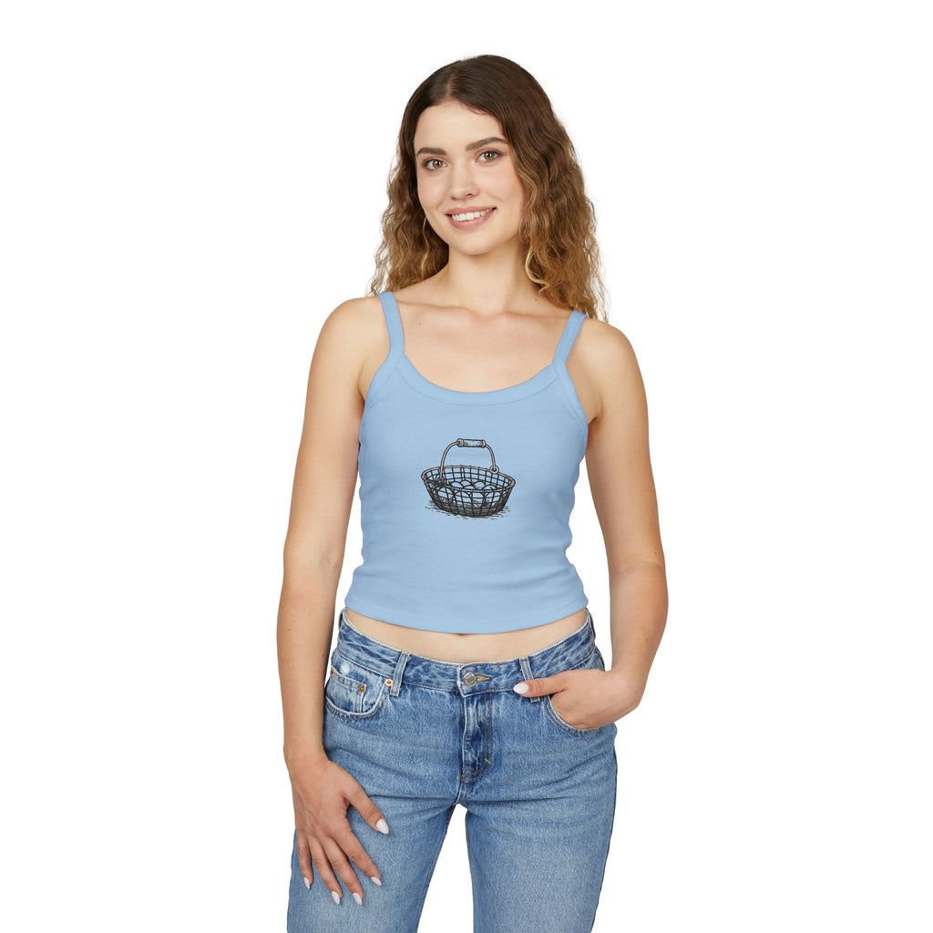 Egg Basket Spaghetti Strap Tank Top — Cute Farmhouse Easter Spring Graphic