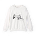 Old wooden dock with boat Crewneck Sweatshirt